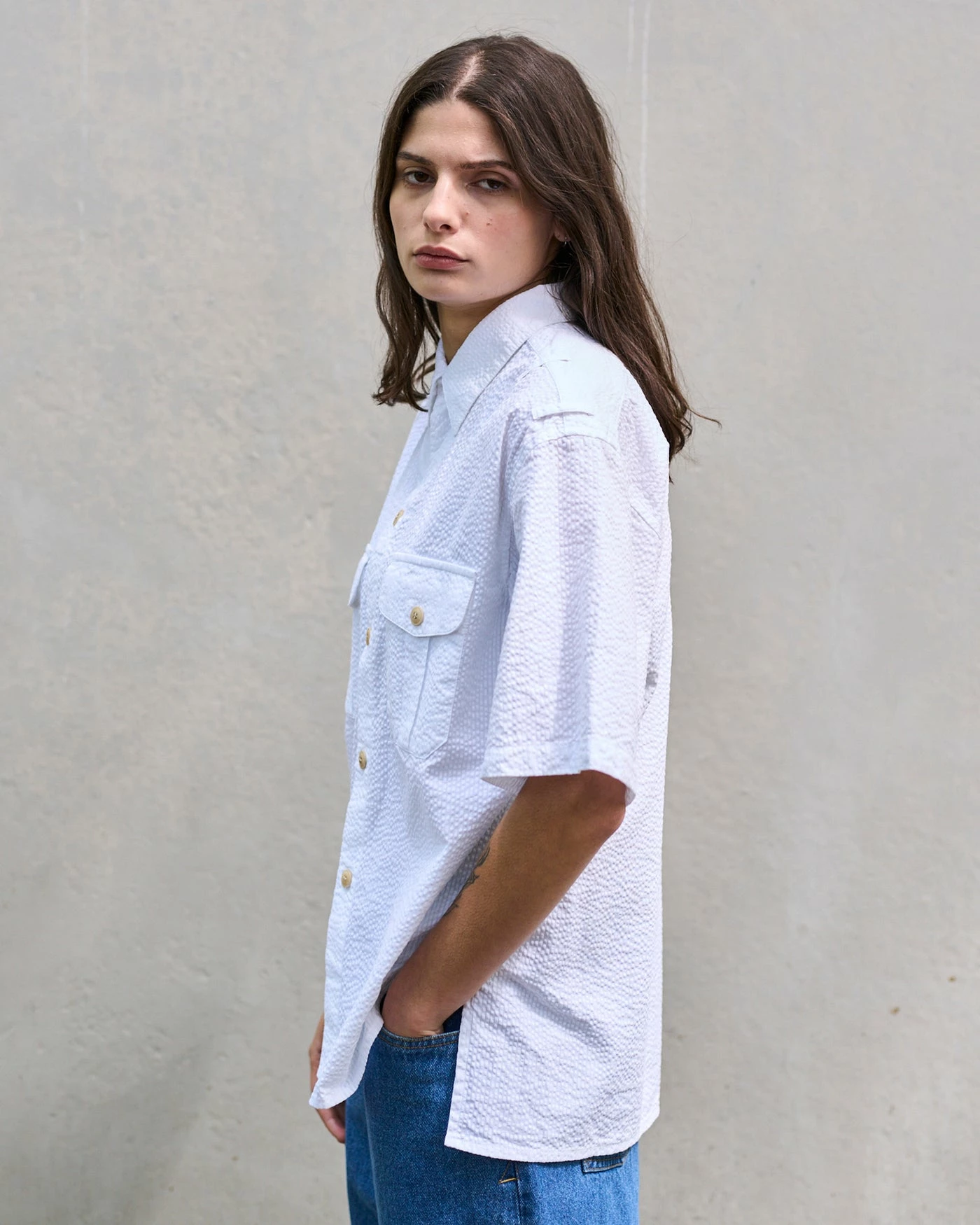 Eat Dust G.o.D Cuban Shirt Seersucker White 6 Eat Dust G.o.D Cuban Shirt Seersucker White – Image 4