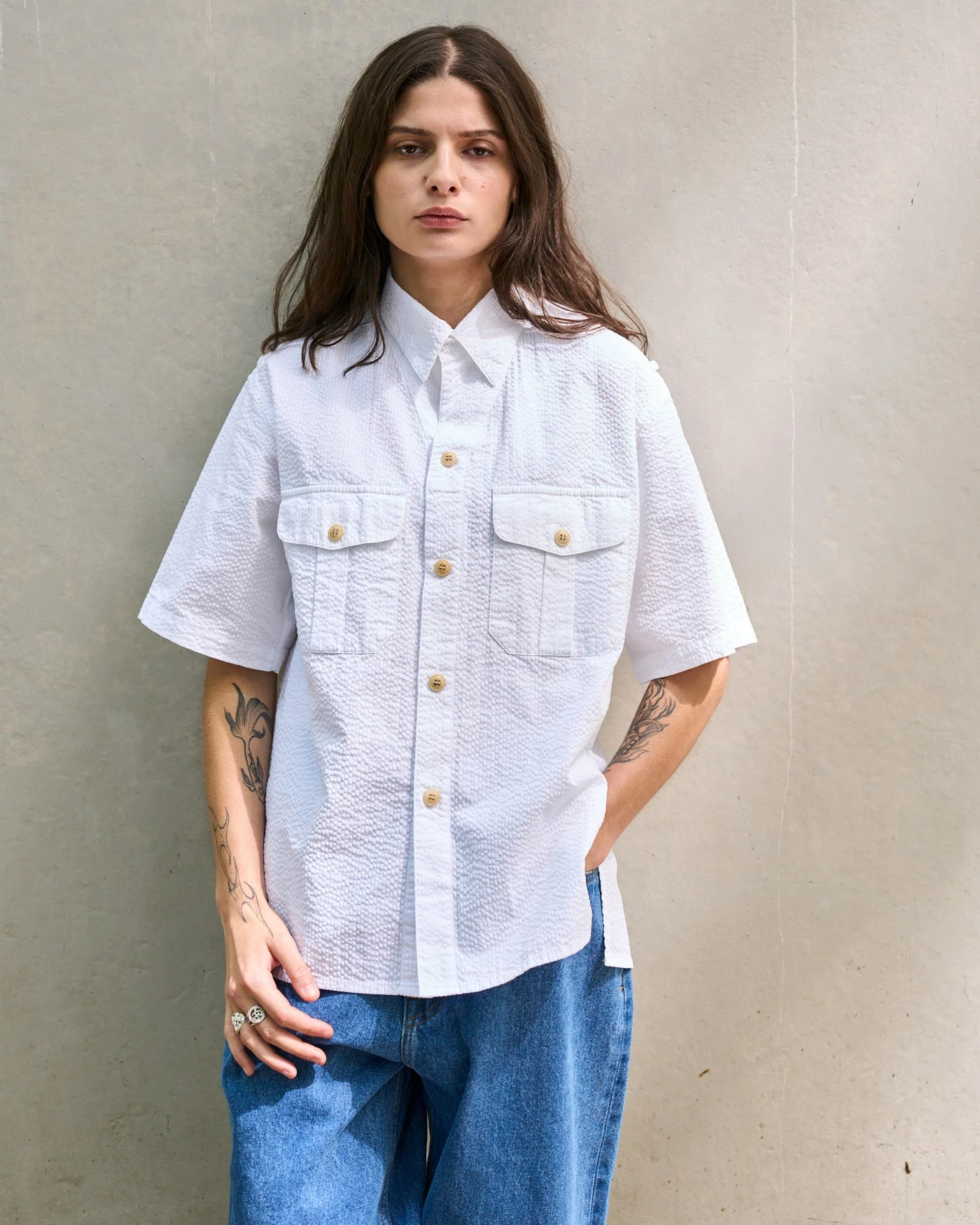 Eat Dust G.o.D Cuban Shirt Seersucker White 8 Eat Dust G.o.D Cuban Shirt Seersucker White – Image 6